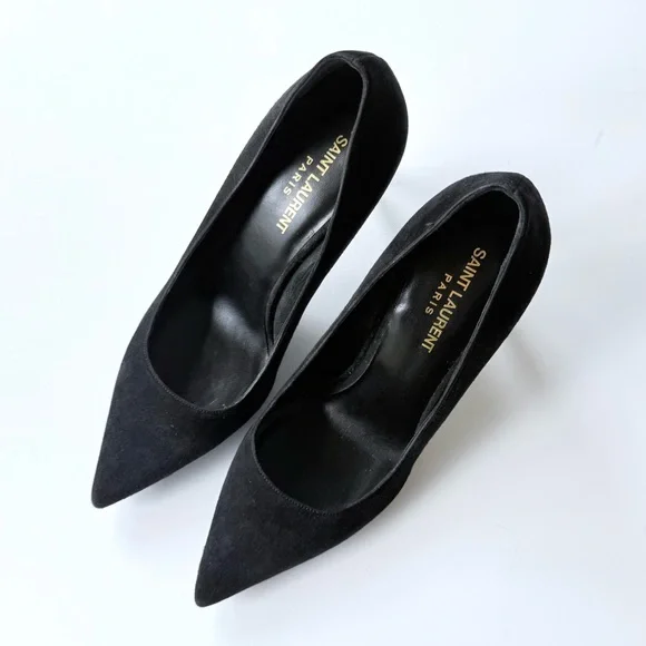 Saint Laurent Black Suede Pointed Toe High Heel Pumps 37 - Picture 16 of 16